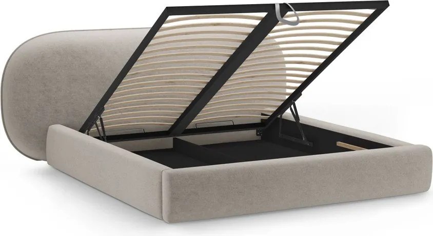 Бежово двойно легло 160x200 cm тапицирано с място за съхранение с включена подматрачна рамка Ovalo – Micadoni