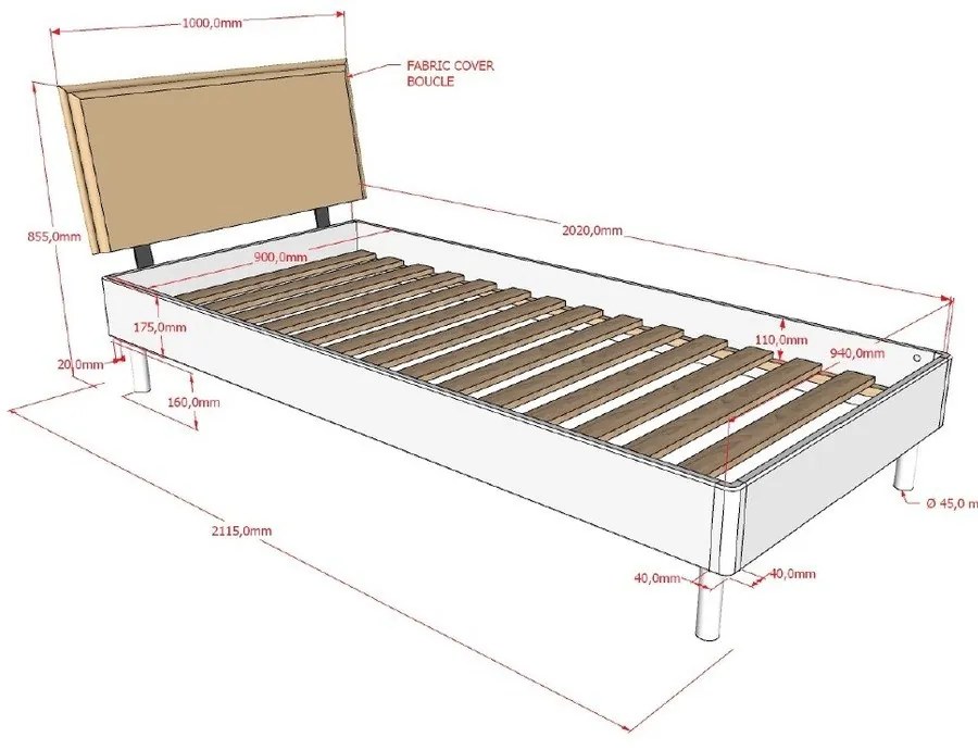 Единично легло 90x200 cm от масивен дъб с включена подматрачна рамка в естествен цвят Forrest – Vipack