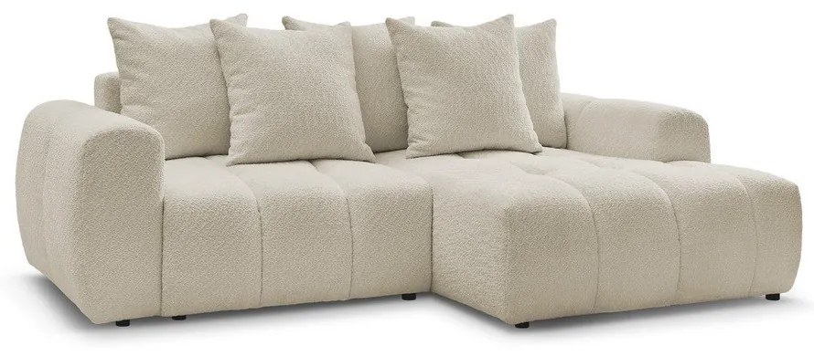 Бежов разтегателен ъглов диван с място за съхранение от букле (десен ъгъл) Roxelane – Bobochic Paris
