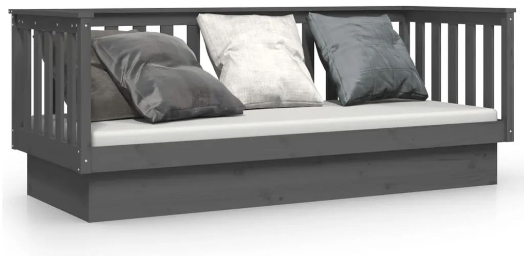 821576 vidaXL Дневно легло, сиво, 75x190 см, борово дърво масив
