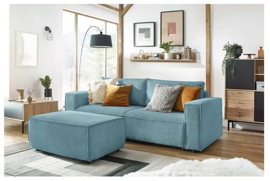 Светлосиня табуретка от велур Nihad - Bobochic Paris