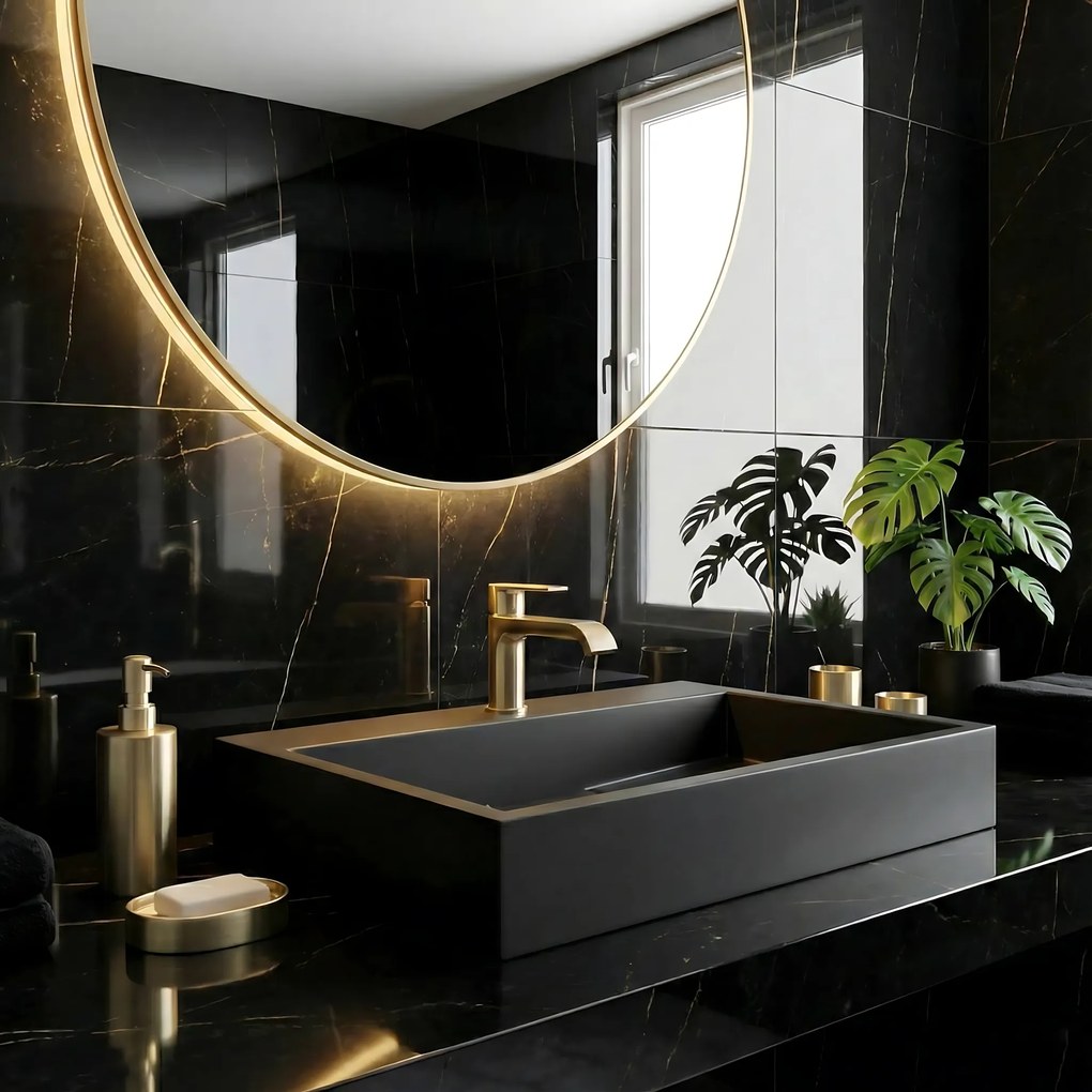 Умивалник мраморен композит Rea GOYA BLACK MAT 70CM