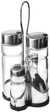 Horecano - Стъклен оливерник 5 части на стойка хром/пластмаса CONDIMENT SET (H3031)