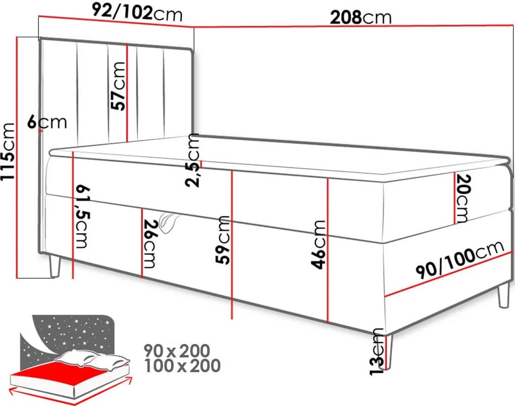 Тапицирано легло Junior Maja I-Gkri-Aristera-100 x 200