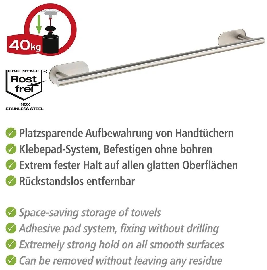 Матово-сребриста самозалепваща поставка за кърпи от неръждаема стомана Orea Uno – Wenko