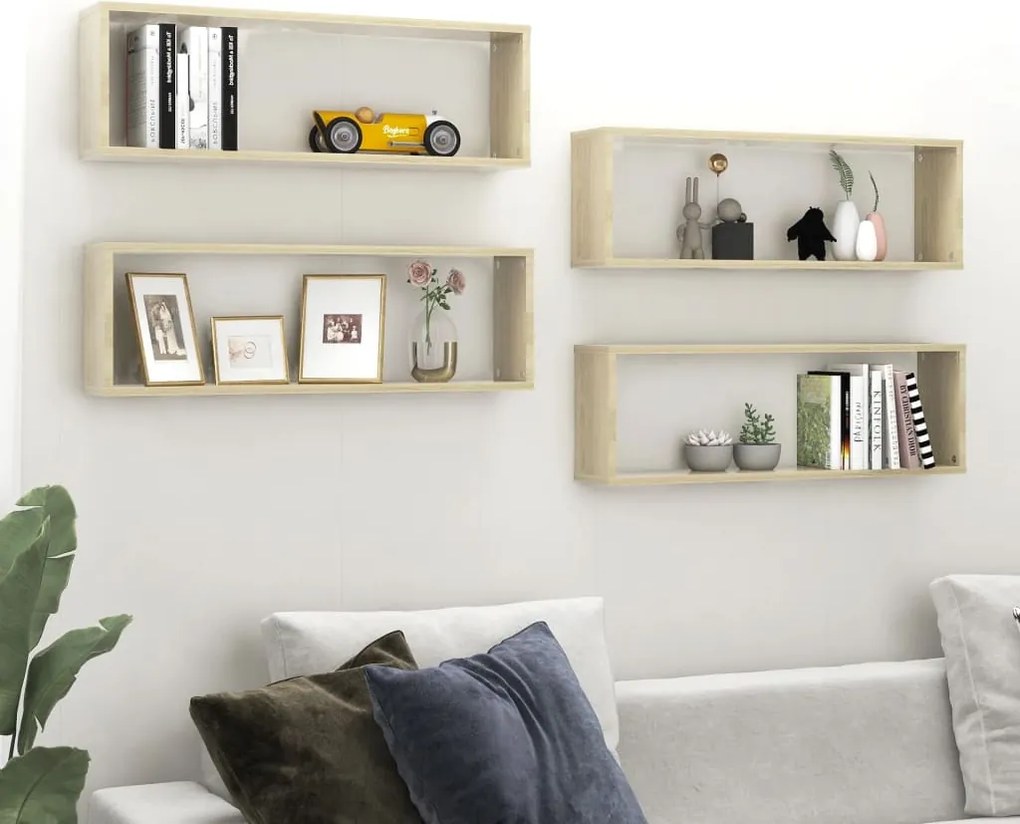 807116 vidaXL Стенни рафтове 4 бр дъб сонома 80x15x26,5 см инженерно дърво