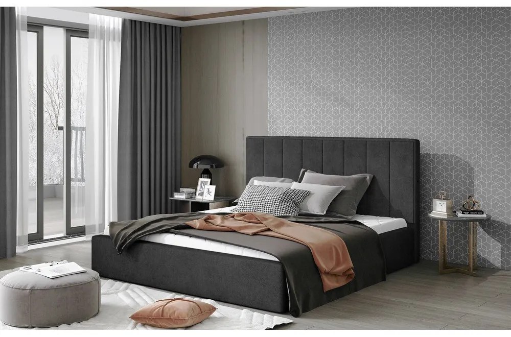 Тъмносиво двойно легло 180x200 cm тапицирано с място за съхранение с включена подматрачна рамка Audrey – ELTAP