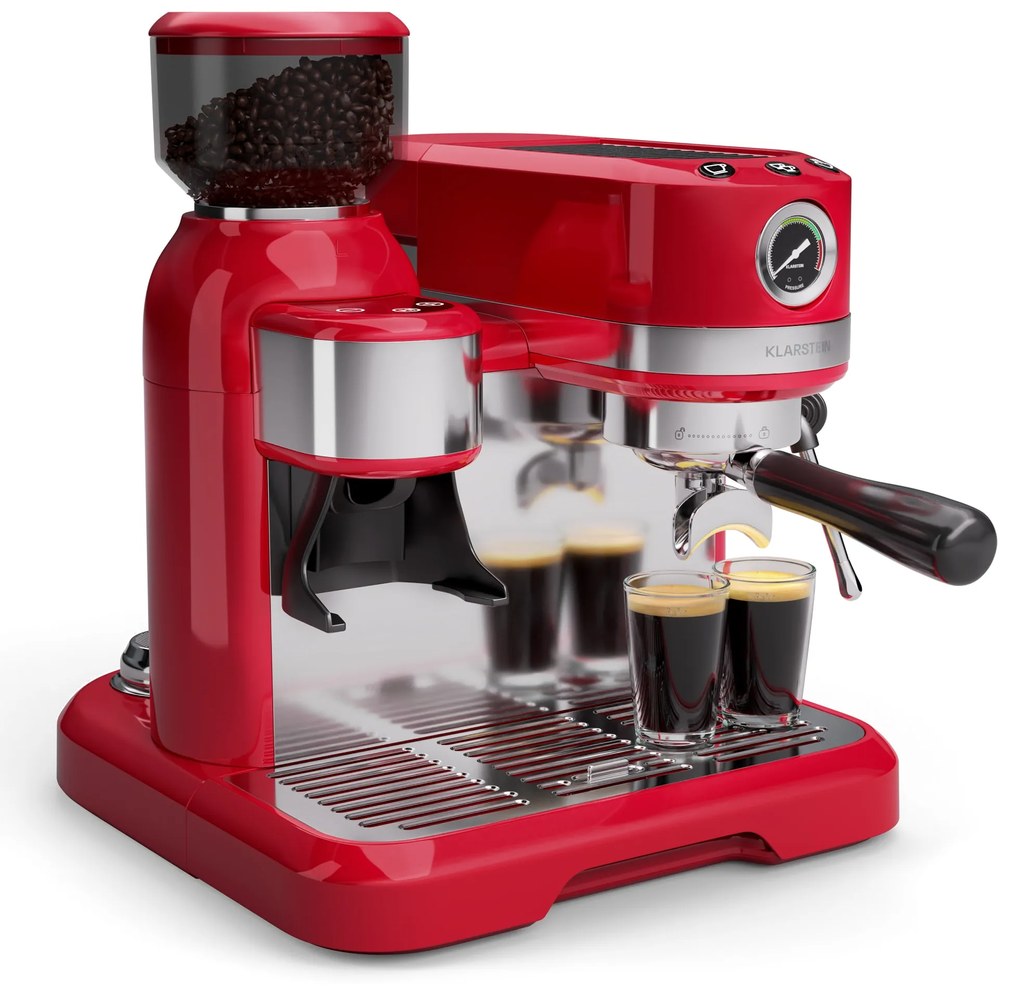 Klarstein Bella Café Кафемашина, Винтидж, мелачка, 19 bar, Разпенител за мляко, измервател на налягане, 1150 W