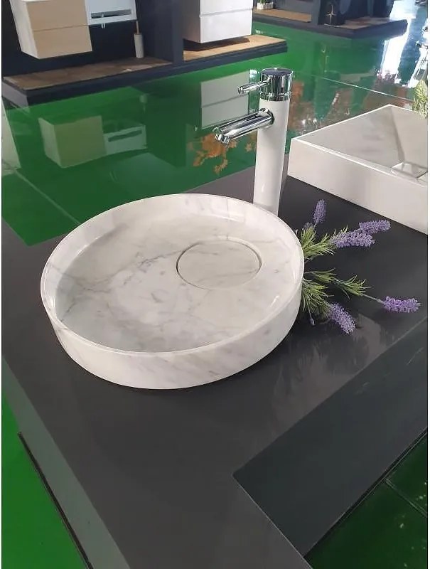 Мивка за баня 43*43*9 CARRARA WHITE BASIN, монтаж върху плот, бял, 43x43x9см