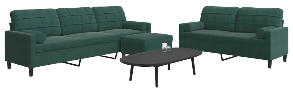 3278503 vidaXL Мека мебел от 3части с възглавници и болстери тъмнозелен кадифе