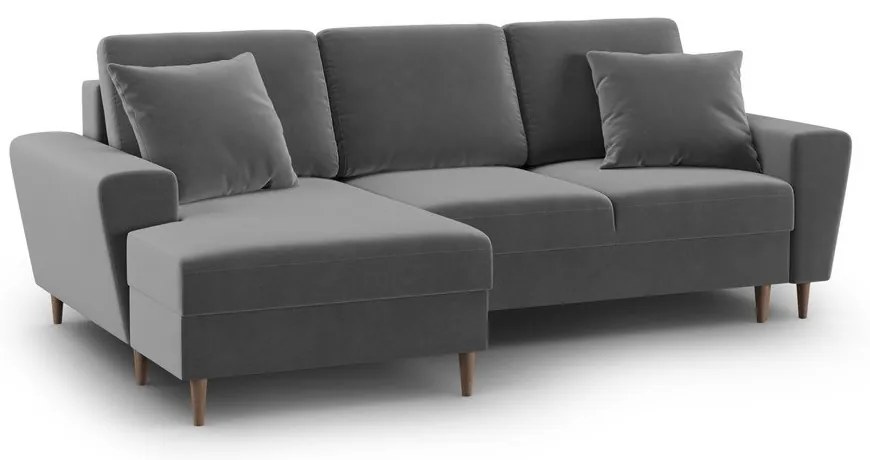 Светлосив кадифен разтегателен ъглов диван с място за съхранение (ляв ъгъл) Kyoto – Cosmopolitan Design