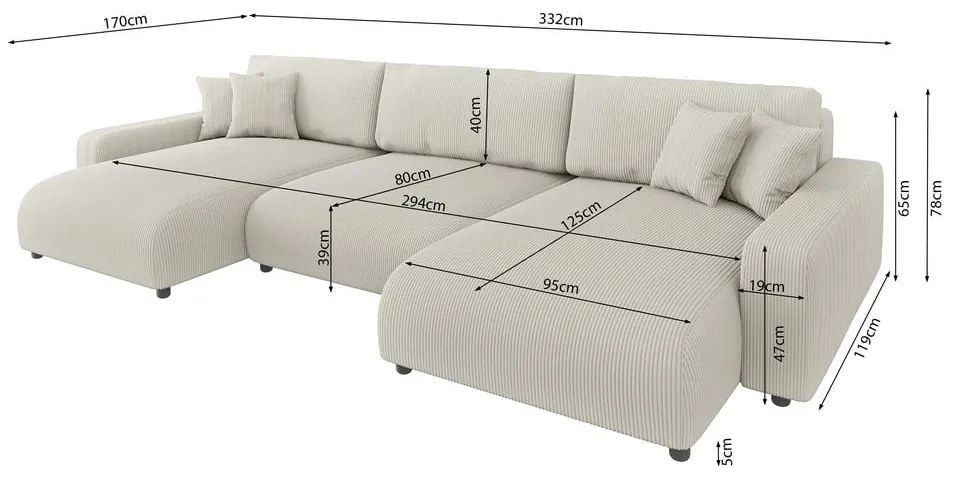 Кремав ъглов диван с място за съхранение от рипсено кадифе Sara – Ropez