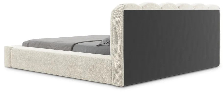 Бежово двойно тапицирано легло с място за съхранение и включена подматрачна рамка 160x200 cm Mano – Makamii