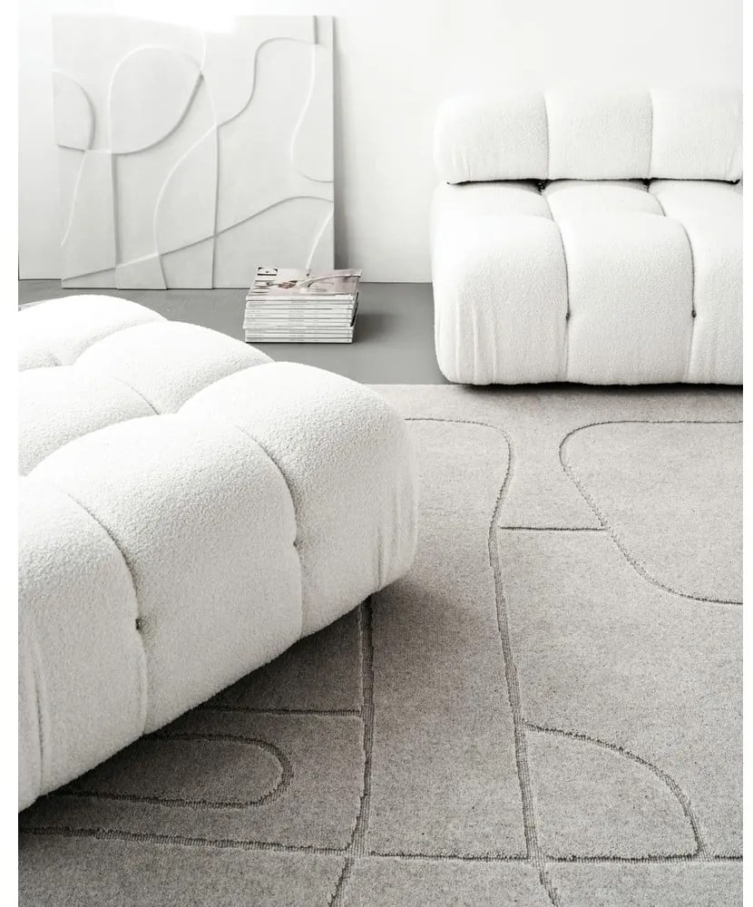 Светлосив вълнен килим 200x300 cm Morphic – Agnella