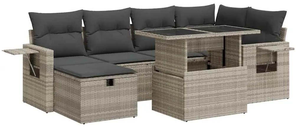 3327862 vidaXL Градински комплект с възглавници, 7 части, светлосив полиратан