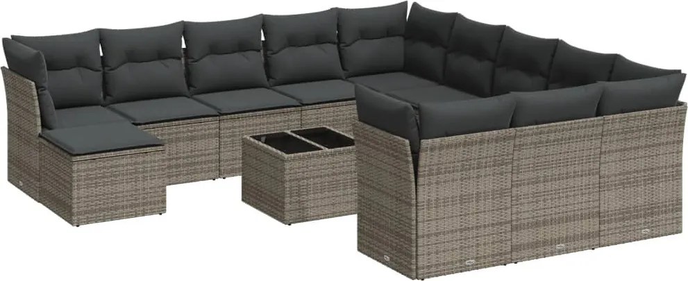 3250479 vidaXL Градински комплект диван с възглавници 13 части сив полиратан