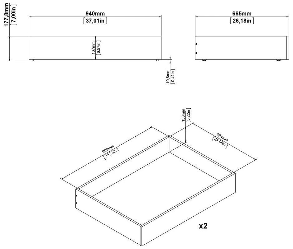 Бели чекмеджета за под леглото в комплект от 2 бр. 90x190/140x190 cm Naia – Tvilum