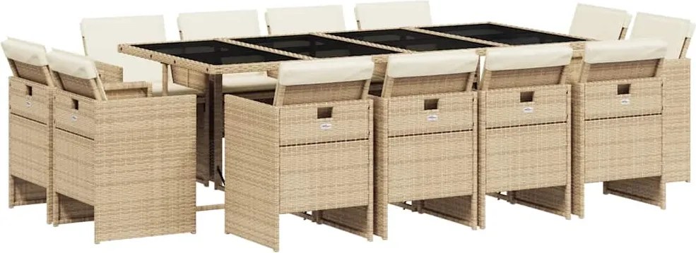 3210682 vidaXL Градински комплект с възглавници, 13 части, бежов полиратан