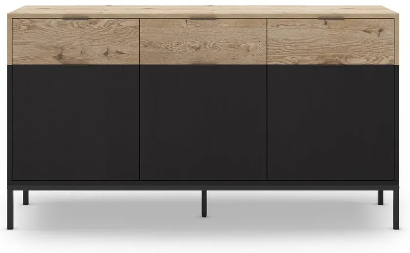 Нисък скрин с дъбов декор в черен и естествен цвят 150x80 cm Marion - Marckeric