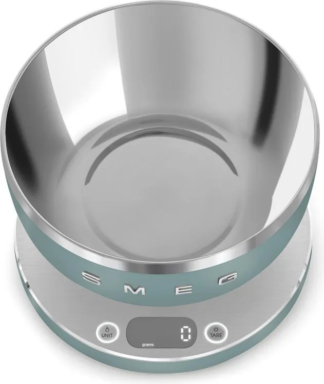 Кухненска везна Smeg Collezione KSC01EGMWW, До 5 кг/5 л, ТАРА, LED дисплей, Противоплъзгаща се основа, Автономия до 36 часа, Изумрудено зелен