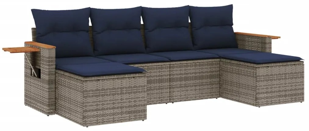 3227062 vidaXL Градински диван с възглавници, 6 части, полиратан, сив