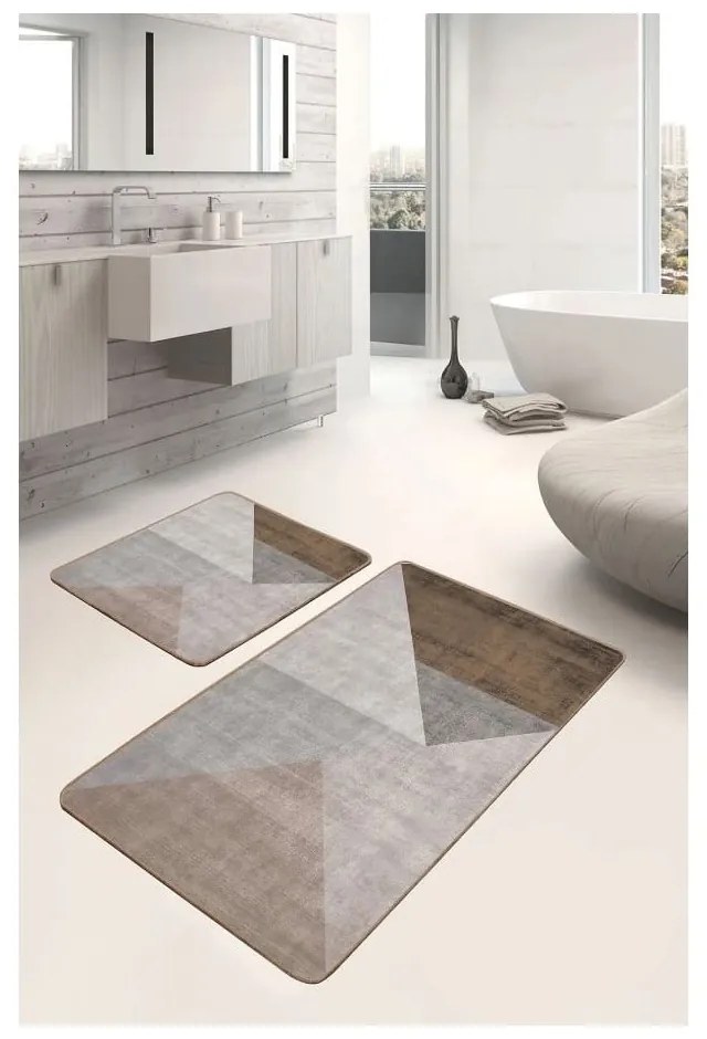 Сиви-кафяви кадифени килими за баня в комплект от 2 бр. 60x100 cm – Mila Home