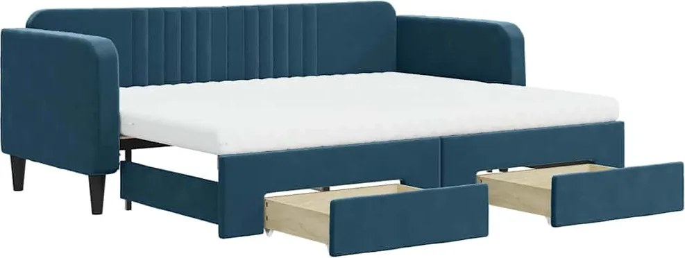 3197127 vidaXL Канапе с изтеглящо легло и чекмеджета синьо 80x200 см кадифе