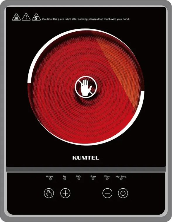 Инфрачервен котлон Kumtel HCA-1001, 2000W, Витрокерамика, 6 предварително зададени функции, Сензорно управление, Таймер, Черен