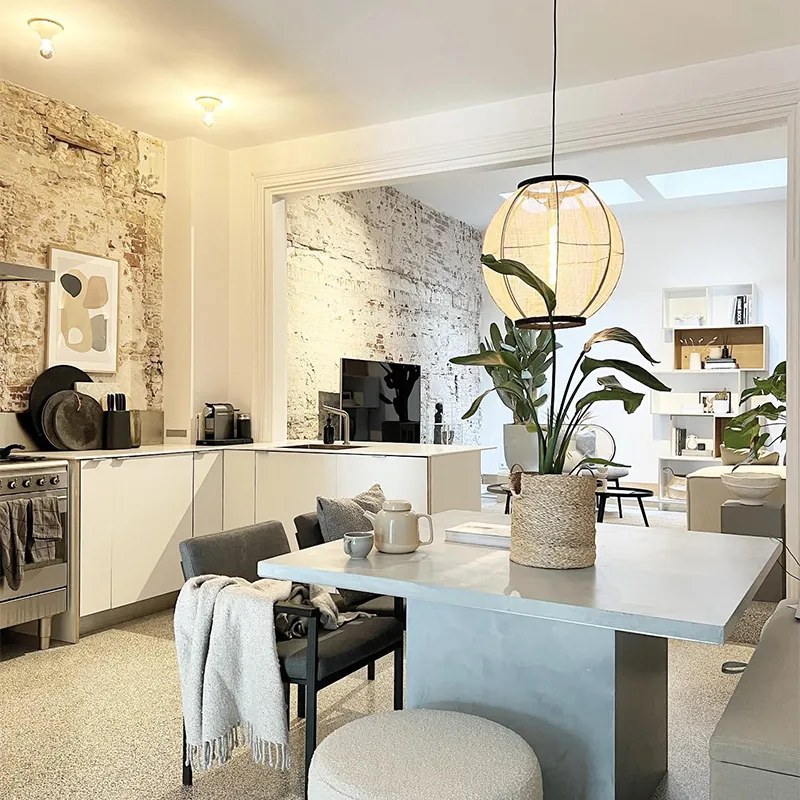 Ориенталска висяща лампа кафяв плат 46 см - Rob