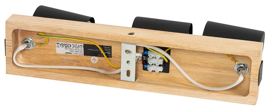 Таванна лампа черна с дърво 3-светлинна регулируема правоъгълна - Jeana