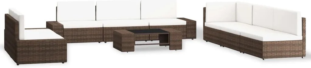 3054597 vidaXL Градински лаундж комплект, 9 части, кафяв полиратан