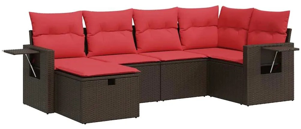 3325490 vidaXL Градински комплект с възглавници, 6 части, кафяв, полиратан