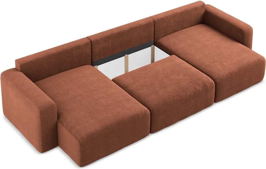 Теракотен шенилов сгъваем/с място за съхранение ъглов диван (U форма) Kona – Makamii