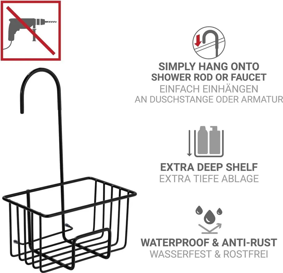 Черен висящ рафт за баня от неръждаема стомана Milito – Wenko
