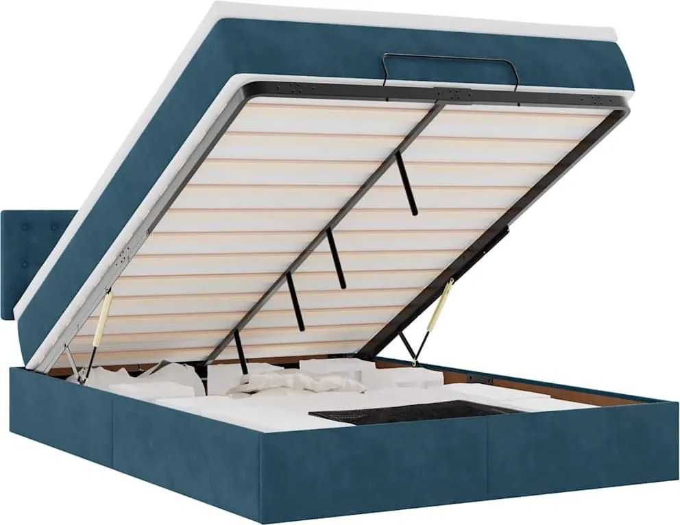 3312774 vidaXL Османска легло с матрак и LED, тъмносиньо, 140x200 см, кадифе