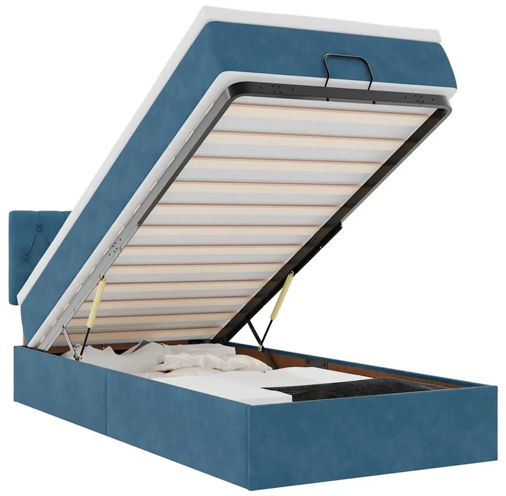 3312678 vidaXL Османска легло с матрак и LED, тъмносиньо, 100x200 см, кадифе