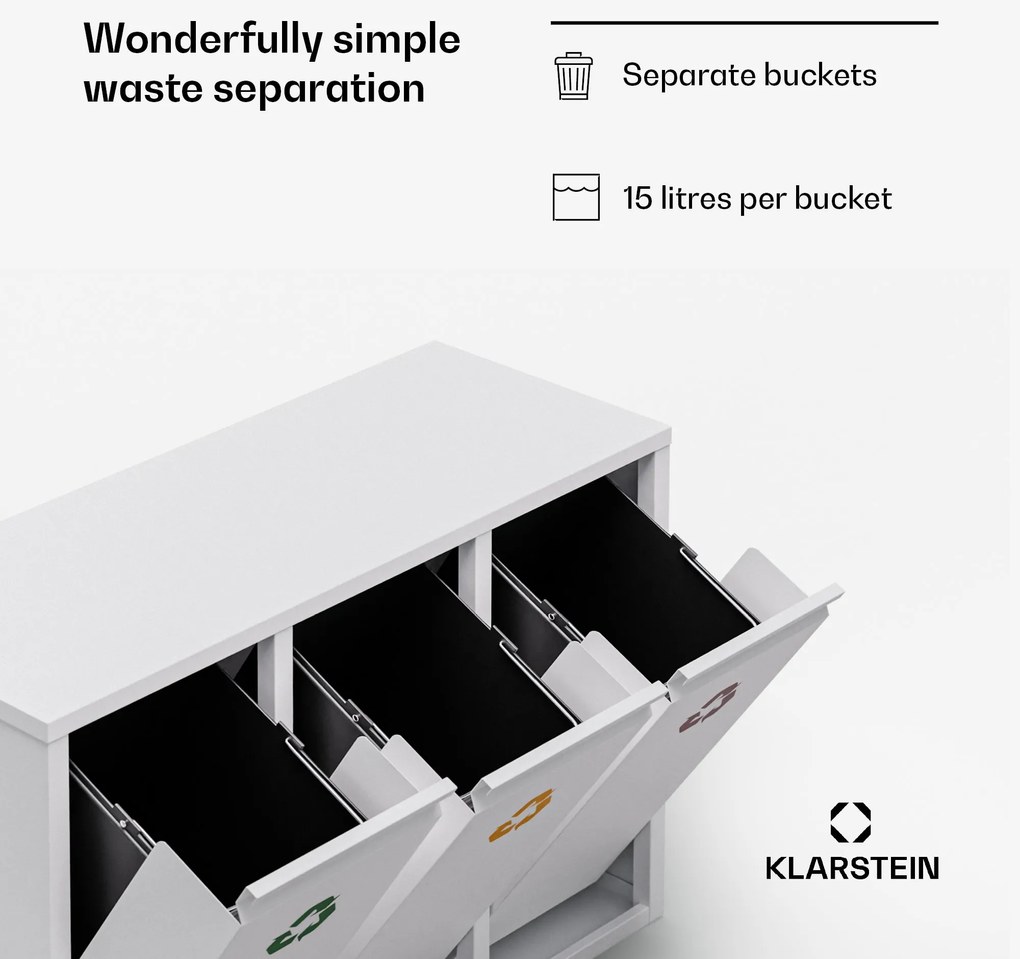 Klarstein Ordnungshüter 3, кошче за отпадъци, 45 литра, 3 контейнера за рециклиране, монтаж на стена