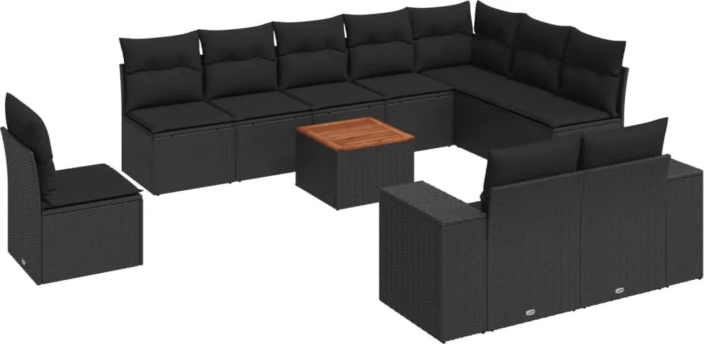 3257826 vidaXL Градински комплект диван с възглавници 11 части черен полиратан