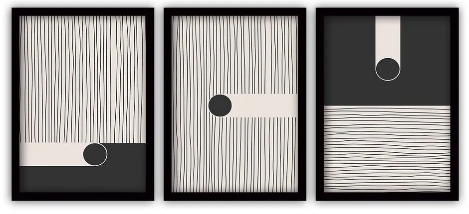 Комплект от 3 картини в черна рамка Черно 35 x 45 cm - Vavien Artwork