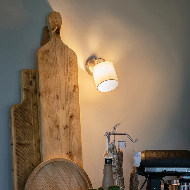 Модерен стенен аплик стомана с бял абажур регулируем - Hetta