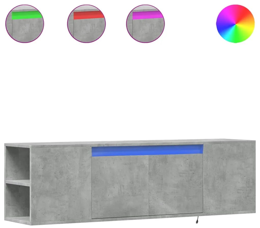 852386 vidaXL Стенен ТВ шкаф с LED осветление, бетонно сив, 135x31x39,5 см