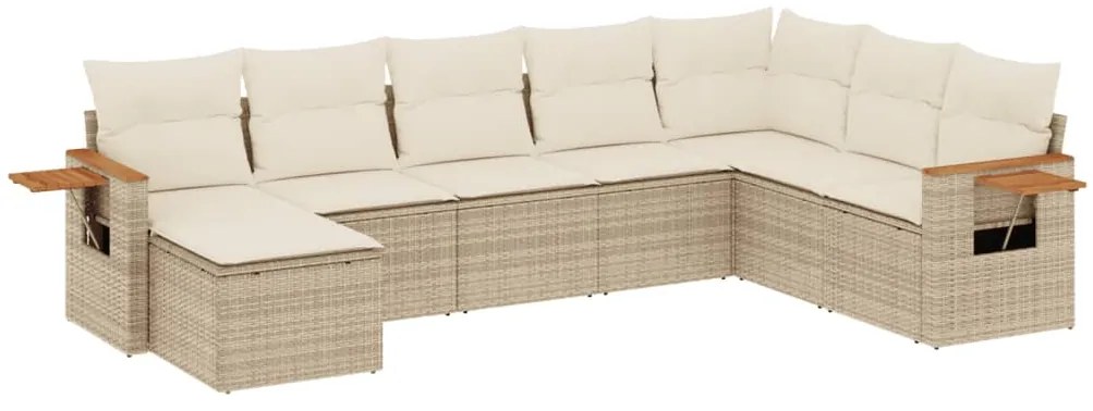 3259489 vidaXL Градински диван с възглавници, 8 части, бежов полиратан