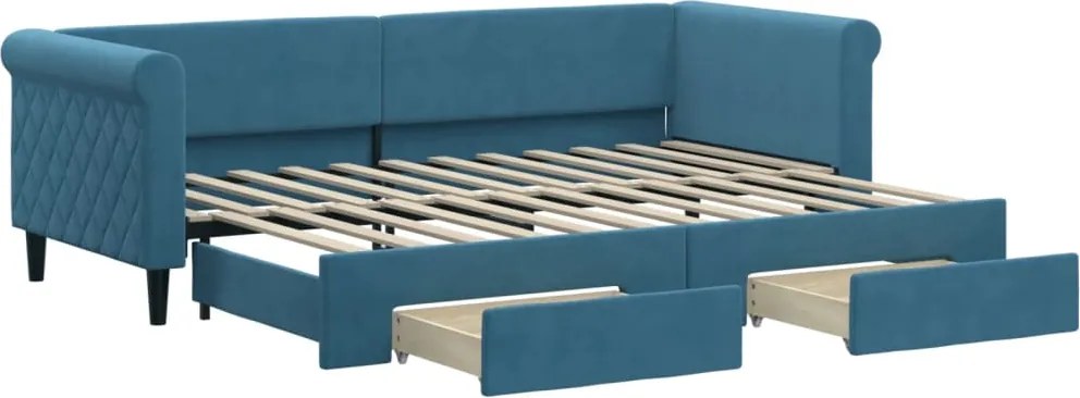 3197811 vidaXL Канапе с изтеглящо легло и чекмеджета синьо 80x200 см кадифе