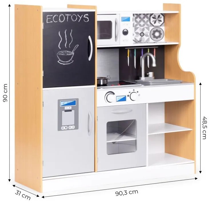Детска кухня със звуци, светодиоди и тебешир + аксесоари