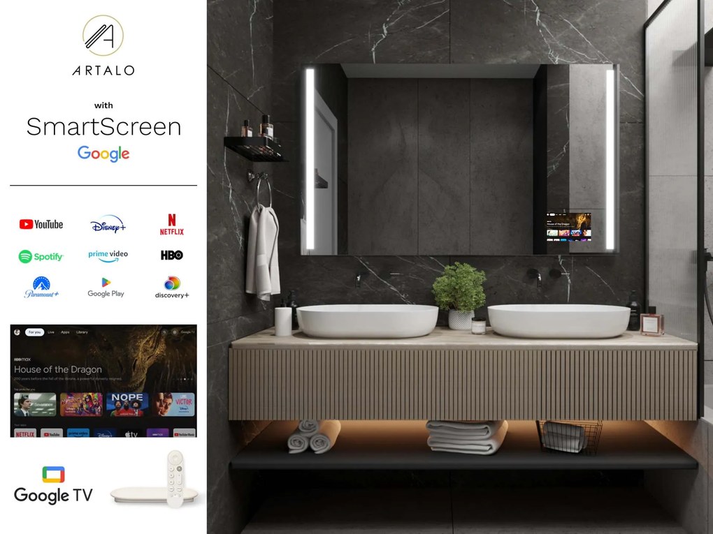 SMART огледало със светодиодно осветление M4 premium + SmartScreen with Google TV
