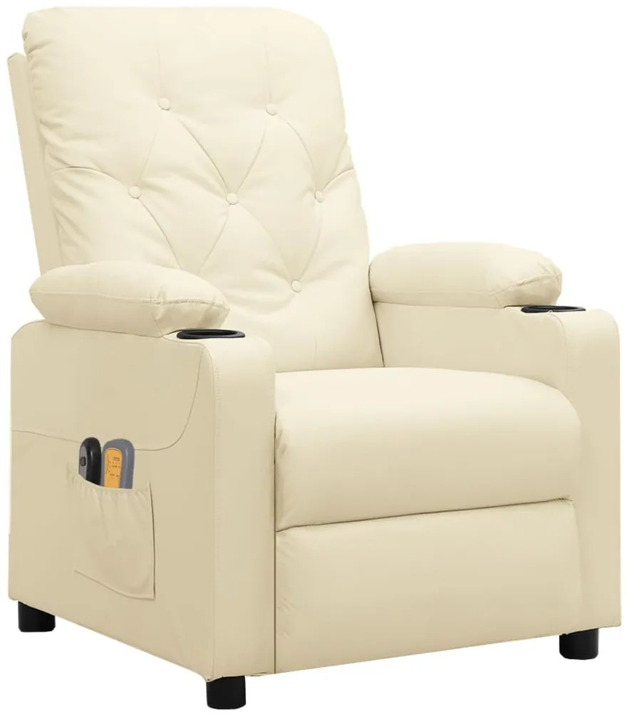 3098873 vidaXL Електрически масажен стол, кремав, изкуствена кожа