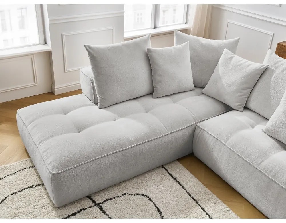 Светлосив шенилов ъглов диван (десен ъгъл/L форма) Whesley – Bobochic Paris