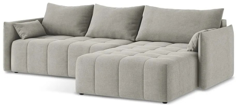 Светлосив разтегателен ъглов диван с място за съхранение (десен ъгъл) Moku – Makamii