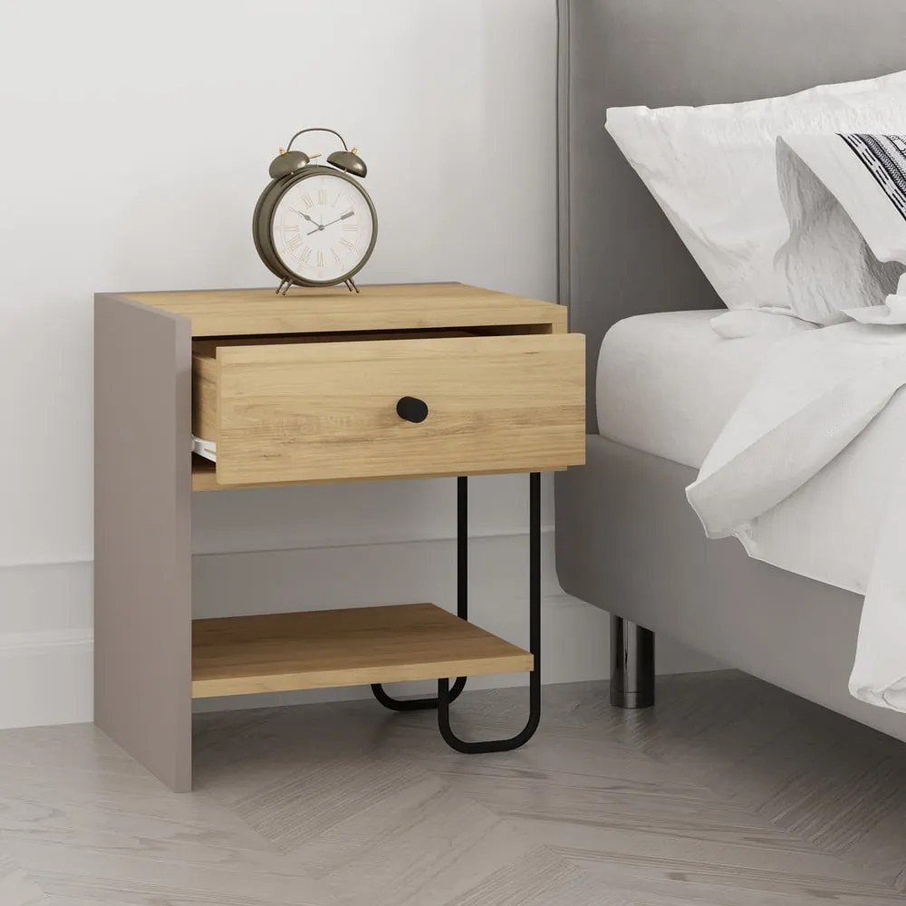 Нощно шкафче в дъбов декор с рафтове Saturne - Marckeric