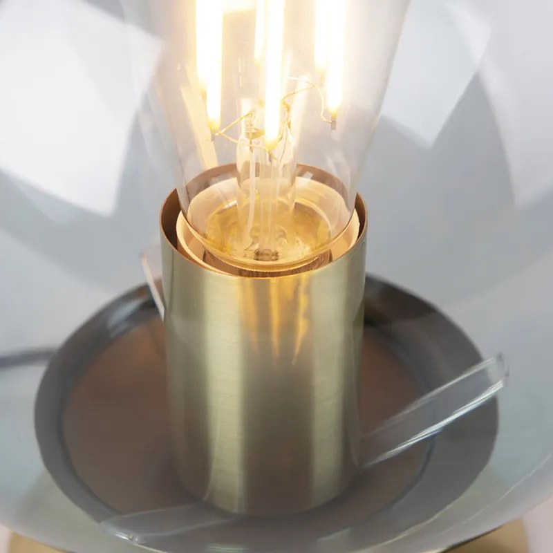 Арт Деко настолна лампа месинг със синьо стъкло - Pallon